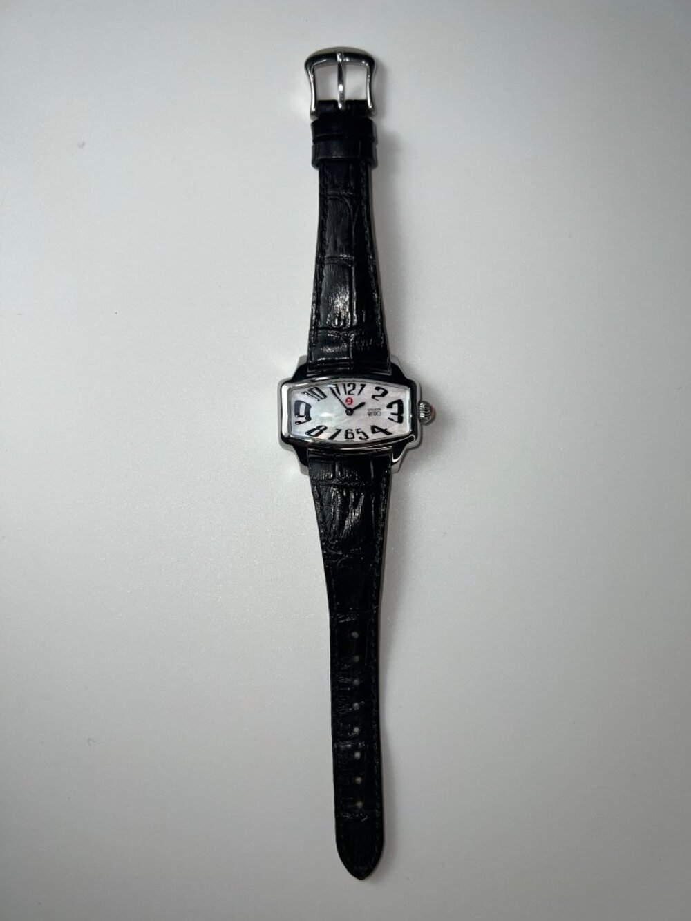 RARE MICHELE Coquette Retro Watch MOP Dial - Black Leather Belt - SWISS - Picture 3 of 12